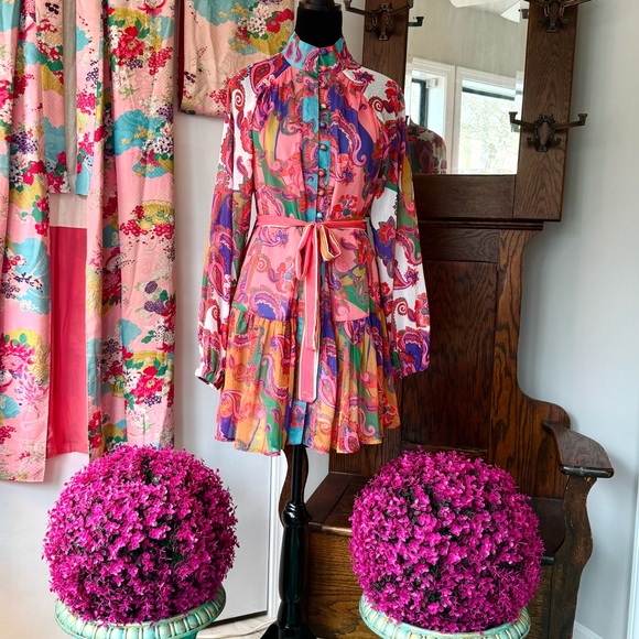 L'ATISTE Teal and Coral Paisley Print Dress - Picture 2 of 7